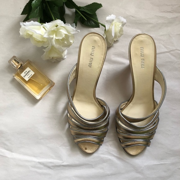 Miu Miu gold metallic strappy slip on mule sandals - Picture 5 of 12